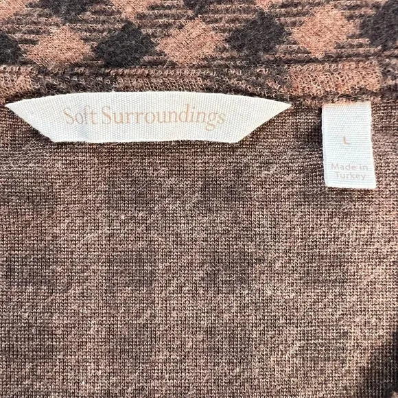 Soft Surroundings Women's Tunic Brown / Black Plaid Peasant V-Neck Top Size L - Picture 3 of 8